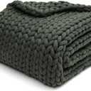 YnM Weighted Blanket, Handmade Chunky Knitted Design, Soft and Cozy, Temperature Regulating and Breathable, Machine Washable Throw for Sleep or Home Decor (Forest Green, 60x80 Inch, 15lbs)