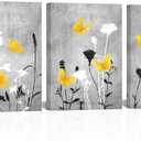 LoveHouse Yellow and Grey Bathroom Flower Wall Art Grey and Yellow Bathroom Pictures Prints Gray Floral Art Decor