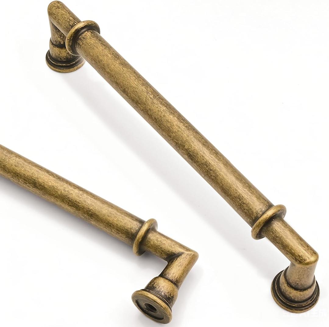 Asidrama 10 Pack 5 Inch(128mm) Brushed Antique Brass Cabinet Pulls, Kitchen Aged Brass Cabinet Handles Vintage Hardware for Cupboard Drawer