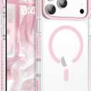 BENTOBEN Magnetic for iPhone 17 Pro 6.3" Case, Compatible with Magsafe Military Shockproof Protective Cute Transparent Slim Anti-Yellowing Phone Case for iPhone 17 Pro Cover, Clear Pink