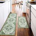 Ileading Kitchen Anti Fatigue Mat Set of 2 Non Skid Waterproof Kitchen Floor Mat Vintage Cushioned Comfort Standing Mat Boho Kitchen Rug Runner for Kitchen Sink Laundry, 20"x71"+20"x32", Green