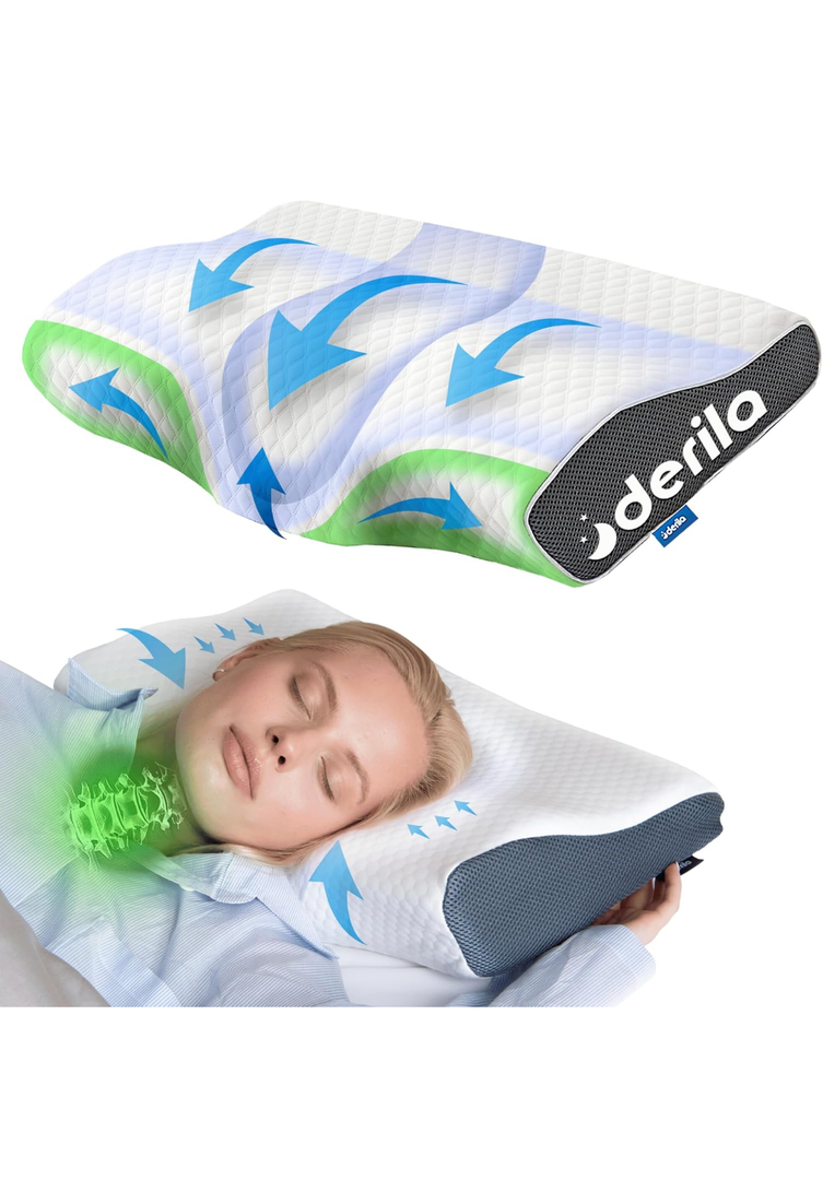 Derila King Size Neck Pillow for Sleeping, Ergonomic & Cervical Pillow for Neck Support & Relief, Memory Foam Side Sleeper Pillows, Bed Contour Pillows for Back, Stomach Sleepers