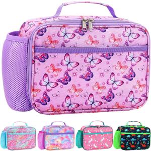 RHCPFOVR Kids Lunch Bag - Insulated Lunch Box for Boys Girls,Washable Lunch Bag and Reusable Toddler Leak-proof Lunchbox for School and Daycare (Purple Butterfly)
