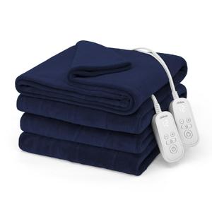 Sunbeam Electric Heated Bed Blanket Navy Soft Microplush 12 Heat Settings King 90 x 100