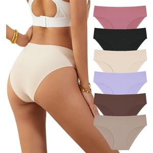 YSMCOZY 6 Pack Womens Seamless Hipster Underwear No Show Panties Invisibles Briefs Soft Stretch Bikini Underwears (S-XL) (L)