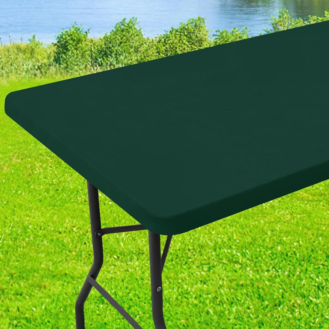 Spandex 6 Foot Rectangle Table Cloth, Elastic Fitted Tablecloths for Picnic, Stretch Washable Patio Table Cover for Outdoor, Camping, Banquet and Parties (Hunter Green, 30"x72")