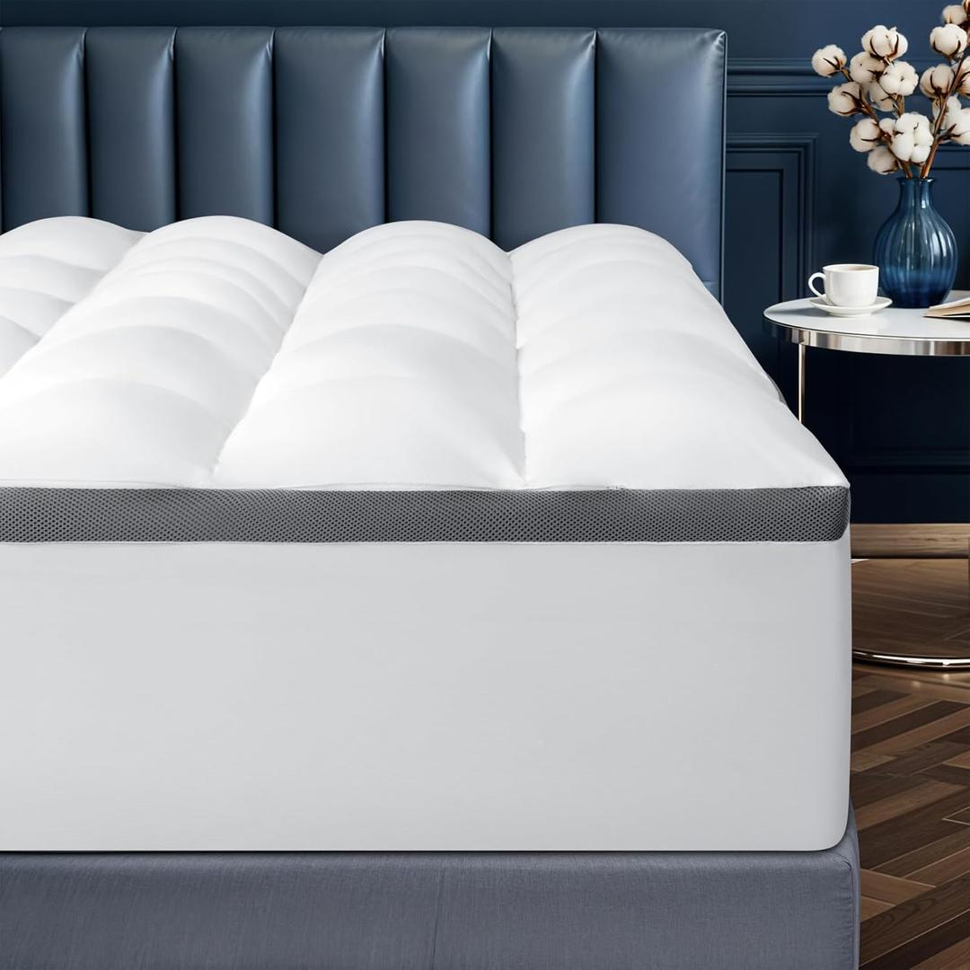 Memory Foam Mattress Topper King Size for Back Pain Relief, Extra Soft Pillow Top Mattress Pad,Breathable Mattress Cover for Fluffy Shredded Memory Foam Filled,78x80 in (White-2in)