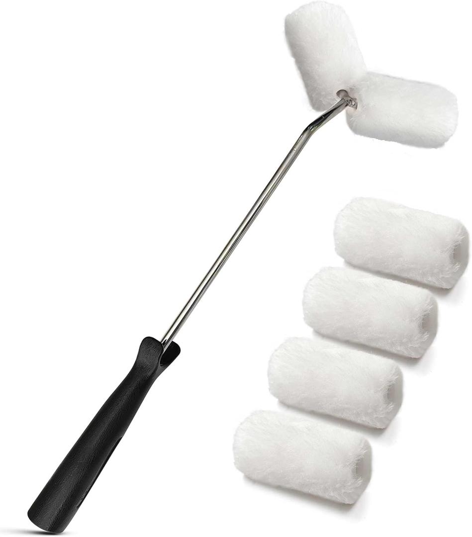 Small Double Roller Brush, Paint Roller Covers, Paint Rollers Naps, House Painting Supplies Covers, Roller Frame and Paint Roller Kit for Stair Balusters, Fences, Pipes, Tube, etc.