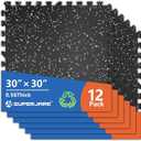 SUPERJARE 30" x 30" Larger Rubber Top Exercise Equipment Mats, 0.56" Thick 12PCS 75 Sq Ft High-Density EVA Foam Interlocking Gym Flooring, Big Workout Mat for Home Gym, Floor Protection, Black/Grey