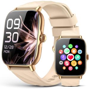 Fitness Tracker Smart Watches for Men Women with Step Counter, Sleep Calorie Monitor, Pedometer, IP68 Waterproof, Smartwatch with 120+ Sports for iPhone Android (Gold, 1.91)