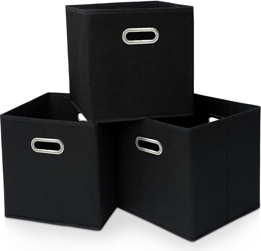 Black Fabric Cubby Storage Bins13x13x13 Inches Cube Organizer Bin Foldable Storage Boxes with Dual Handles Fabric Organizer Box and collapsible Storage basketSet of 3 Black