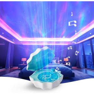 Ocean Wave Projector Light, Shell Night Light Built-in Bluetooth Speaker, Remote Control, White Noises for Home Decor/Relaxation/Party/Music/Gift (Blue)
