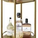 Bar Cart Gold Rolling Cart for Home,2 Tiers Bar Serving Cart Round Wine Cart with Handle, Metal Wine Rack and Casters, Serving Bar Trolley for Home Kitchen,Living Room,Christmas,New Year