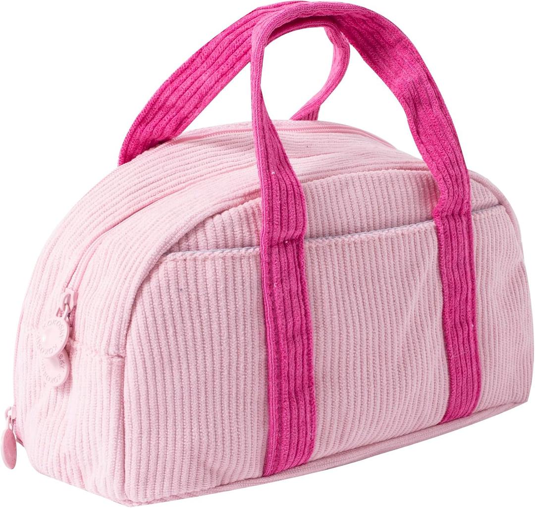 Large Capacity Corduroy Pencil Case Stationery Organizer Bag Portable Travel Toiletry Makeup Pouch for Students Office Workers Durable Cute Pen Bag for School Supplies (Pink)