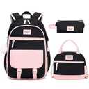 Bevalsa Backpack for Girls, School Backpacks for Girls, Kids Backpack with Lunch Box & Pencil Pouch for Teens Girl Kids Elementary Middle High School College Student Bookbag Daypack (Pink Black)