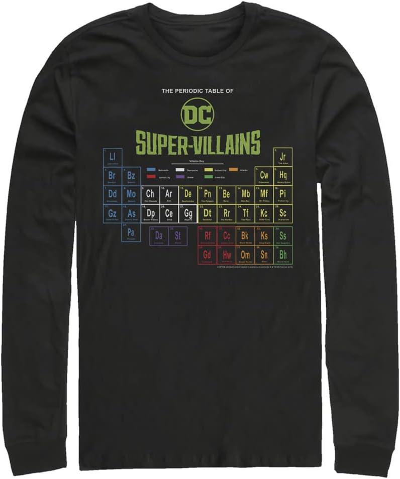 Harry Potter Big & Tall Justice League Periodic DC Villains Men's Tops Long Sleeve Tee Shirt, Black, 4X-Large