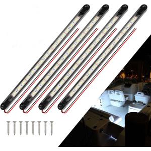 Boat Interior Lights White, Waterproof Led Boat Lighting, Marine Led Strip Lighting, Super Bright Marine Lighting for Night Fishing Pontoon Yacht Sailboat (White 4Pack)