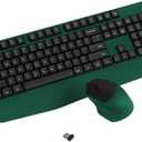 Wireless Keyboard and Mouse Combo, Ergonomic Keyboard with Wrist Rest, 2.4Ghz Wireless Connection, Compatible with PC/Laptop/Windows/Mac for Home and Office Use (Black Green)