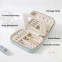 Genuine Leather Travel Jewelry Organizer Case with Mirror for Women, Small Mini Portable Jewelry Box for Ring Earrings Necklace Bracelet Luxury Gift for Women（Light Blue）