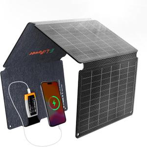 Portable Solar Panel 36W | 26% High-Efficiency Foldable Solar Panels with USB QC and PD Quick Charge for Camping, Hiking, Outdoor Trip, Compatible with Phones, Ipad & Tablets (Black)