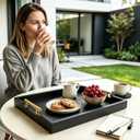 Wood Serving Tray with Metal Handles, 17x13in Large Wooden Tray for Ottoman, Coffee Table, Breakfast, Dinner & Bar, Decorative Tray for Living Room, Bedroom, Bathroom and Kitchen, Black