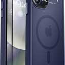 MOCCA Strong Magnetic for iPhone 12 Pro Max Case,[Compatible with Magsafe][Glass Screen Protector+Camera Lens Protector] Slim Thin Shockproof Cover Phone Case for iPhone 12 Pro Max 6.7", Deep Blue