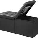 AmasSmile Footrest Ottoman Bench with Storage,34Inch Black Leather Footstool, Coffee Table, Padded Seat, Storage Chest,Blanket Store with Flipping Lid for Livingroom and Bedroom