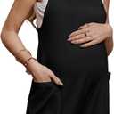 Women's Maternity Overalls Shorts Pregnancy Casual Sleeveless Jumpsuits Romper with Pocket (Black)
