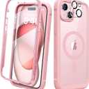 Diaclara Designed for iPhone 15 Plus Case 6.7'', [Compatible with MagSafe] Full Body Rugged Magnetic Case w/Built-in Sensitive Anti-Scratch Screen Protector+Glass Camera Lens Protector,Coral Pink