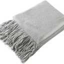 Homiest Decorative Knitted Throw Blanket with Fringe - Lightweight Acrylic Knit Blanket Soft & Cozy Tassel Blanket for Couch Sofa Bed - Light Grey, 60 x 80 Inch
