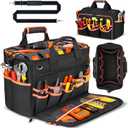 JJRING Heavy Duty 17inch Tool Bag with 48-Pockets, 1680D Oxford Organizer Storage Bag With Adjustable Shoulder Strap And Padded Handle For Electrician Plumbing Mechanics DIY And Craftsmen (RED)