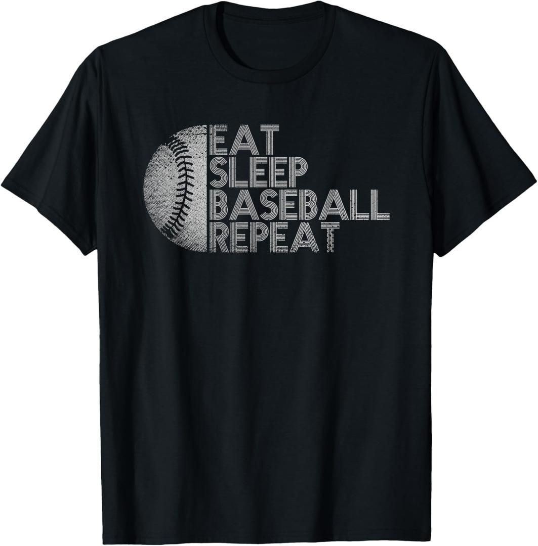 Eat Sleep Baseball Repeat Baseball Player Funny Baseball T-Shirt, Large