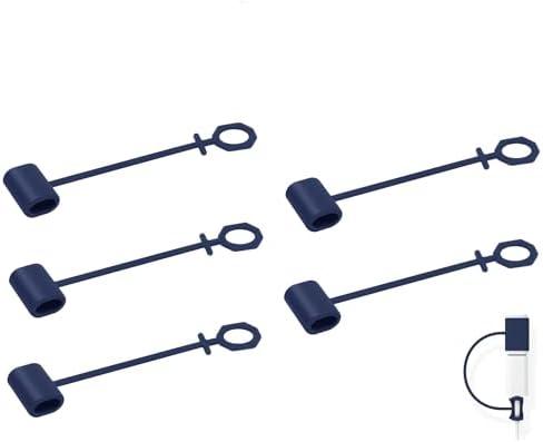 [5 Pack] Rubber Keeper/Silicone Case/Holder/Lanyard Accessories for Type-C, MicroUSB, 8 Pin, iOS 17 Adapter, Apple Pencil, 3.5mm Jack, Attach Converter to Charging Cable, Travel, Keychain, Blue Tether