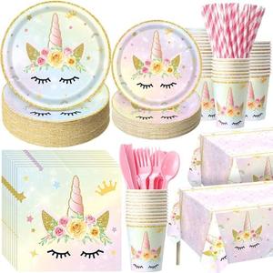 Funnymoom 452 Pcs Unicorn Themed Birthday Party Decorations Include Unicorn Paper Plates Napkins Cups Tablecloth Cutlery Straws Rainbow Pastel Theme Party Supplies for Birthday Decorations