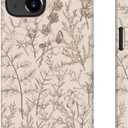 For iPhone 15 Plus Case Cute Wireless Charging Compatible Dual-Layer Shockproof Protection with Stylish Wildflower Design Protective Cover for Women - Beige Botanical Floral