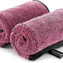 Fantasticlean Large Car Drying Towels- 2 Pack, 32 by 24'' - Premium Microfiber Cleaning Cloth with Dual-Colored Twisted Loop, Ultra Absorbent, Scratch-Free for Instant Car Detailing (Pink)