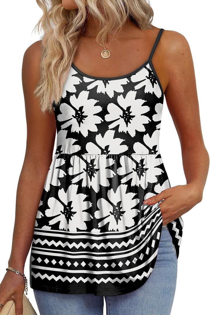 WIHOLL Tank Tops for Women Dressy Casual Sleeveless Tops Summer Fashion Beach Vacation Clothes Spaghetti Strap Tank Top (Black, XL)