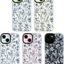 for iPhone 15 Case Compatible with MagSafe Blue White Floral