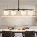 Black 45.3" Linear Chandeliers for Dining Room 4-Lights Milk Glass Globe Large Modern Linear Chandelier for Kitchen Island Living Room, Mid Century Chandelier Light Fixture Over Table