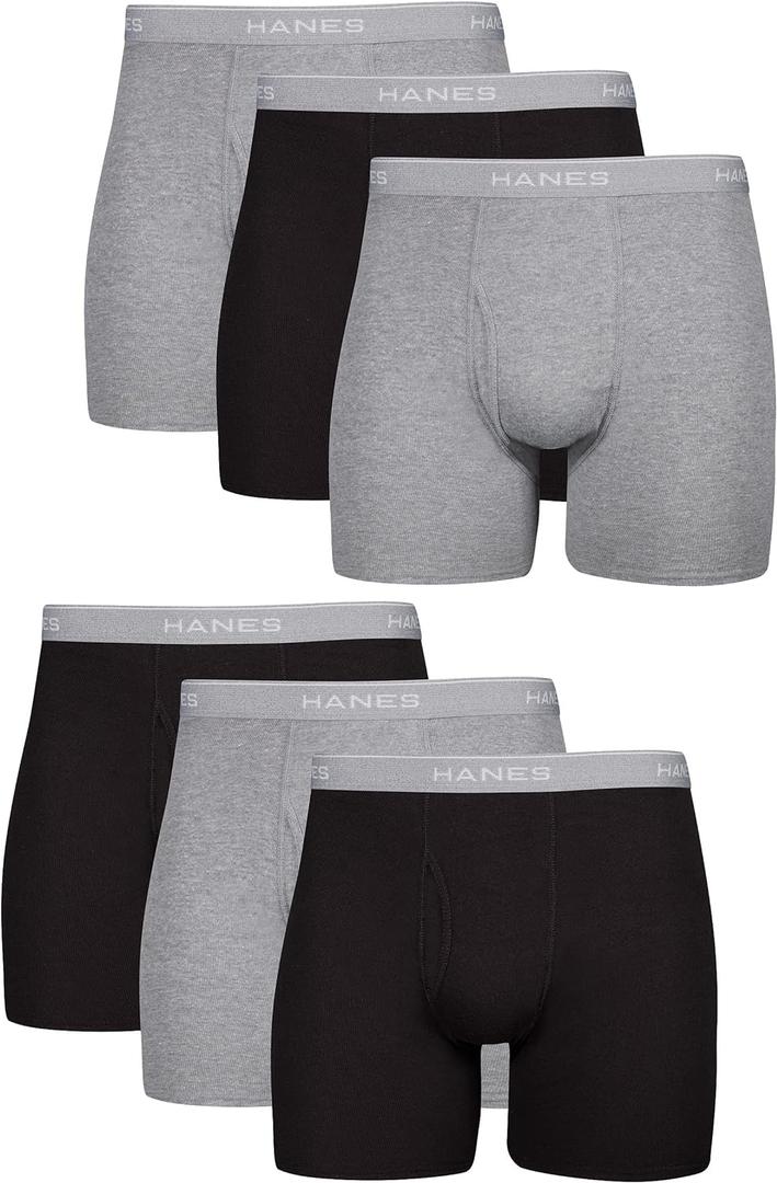Hanes Men's Boxer Briefs, Cool Dri Moisture-Wicking Underwear, Cotton No-Ride-up for Men, Multi-Packs (3X-Large, Black/Gray - 6 Pack)