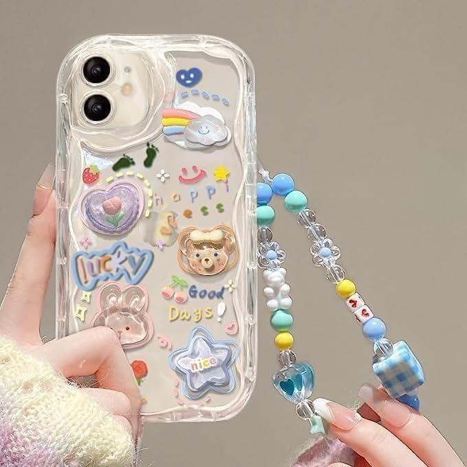 Cute Phone Case for iPhone 12 Teens Case with Cute Clear 3D Bear Floral Aesthetic Phone Case with Lovely Bear Heart Charm Phone Case Girly Woman