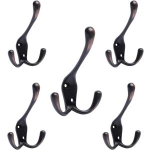 HARPOON 5 Pack of Mounted Tri Hooks, Heavy Duty, Stainless Steel, Metal Coat Hook Rail for Coat Hat Towel Purse Robes Mudroom Bathroom Entryway (Oil-Rubbed Bronze)