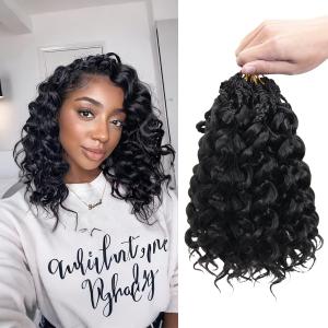 8 Packs Curly Crochet Hair for Women 10 Inch Natural Black Short Pre Looped Ocean Wave Crochet Hair Deep Water Wave Twist Crochet Braids Synthetic Braiding Hair Extensions10 Inch,1B