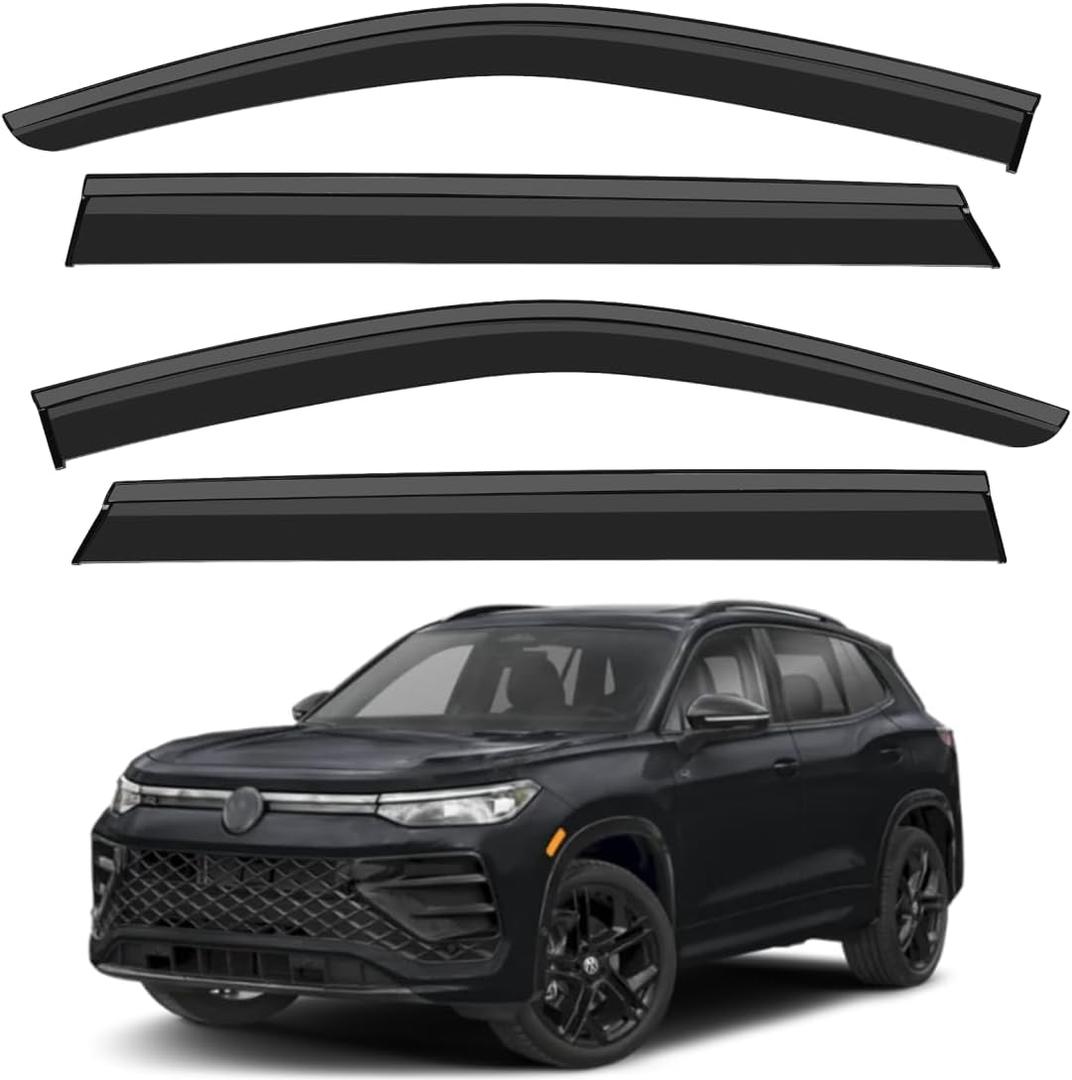 Window Visors Rain Guards Compatible with 2025 2026 VW Volkswagen Tiguan Car Accessories Out-Channel Window Vent Deflector Shield Sun Shades Stainless Steel Black Trim
