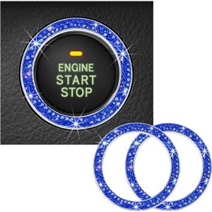 Kewucn 2 PCS Bling Crystal Double Rhinestone Car Engine Start Decoration Ring, Sparkling Push Start Button Sticker, Key Ignition & Knob Ring Decoration, Bling Car Interior Accessory(Dark Blue) (2 PCS, Dark Blue)