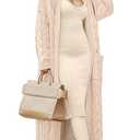 Caracilia Womens Oversized Cable Knit Long Cardigan Sweaters Open Front Duster Coat 2025 Fall Outfits Outwear Apricot Large
