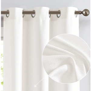 jinchan White Linen Textured Curtains 38*107 Inches Long  2 Panels Sets for Living Room Grommet Top Light Filtering Window Drapes for Bedroom Pack of 4