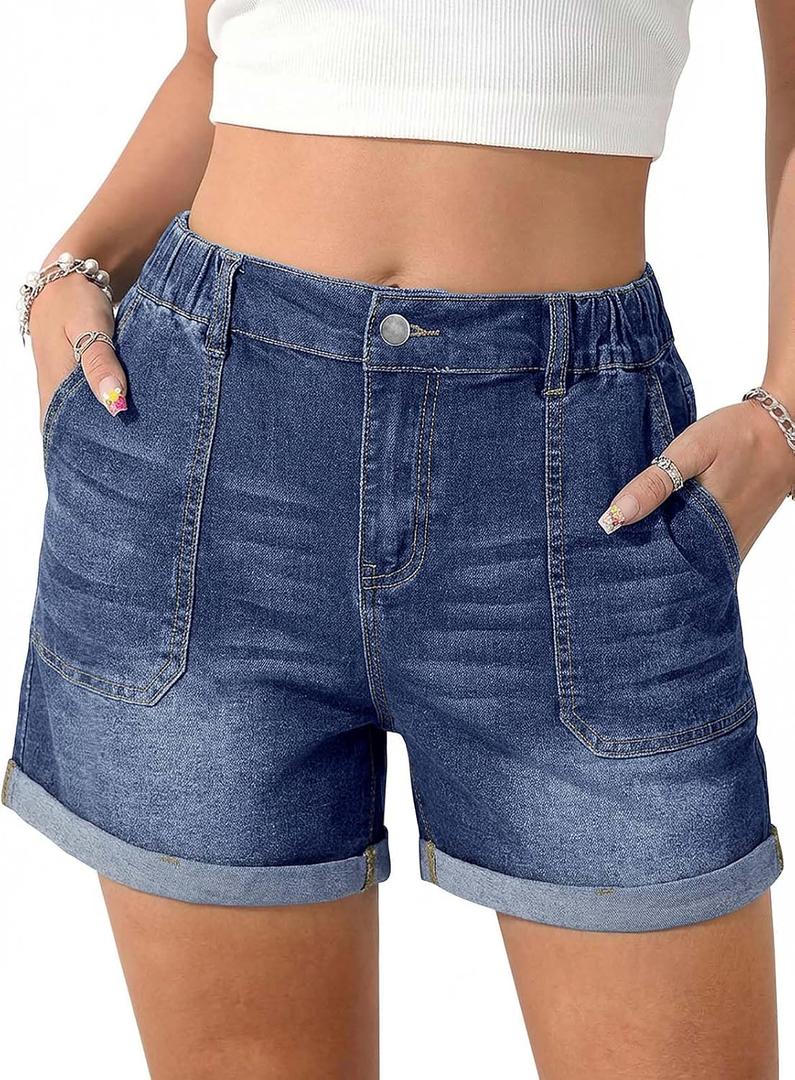  PINKMSTYLE Womens Jean Shorts High Waisted Denim Short (Blue)