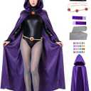 Halloween Cosplay Costume Deluxe Jumpsuit Cloak Belt Suit Women's Cosplay Costume Purple, Medium