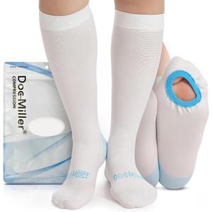 Doc Miller TED Hose Knee High Anti Embolism Stockings for Women & Men, Hospital Style Surgical Stockings, Plus Size White Compression Socks 15-20mmHg, Support Hose with Inspection Hole (M-5XL)
